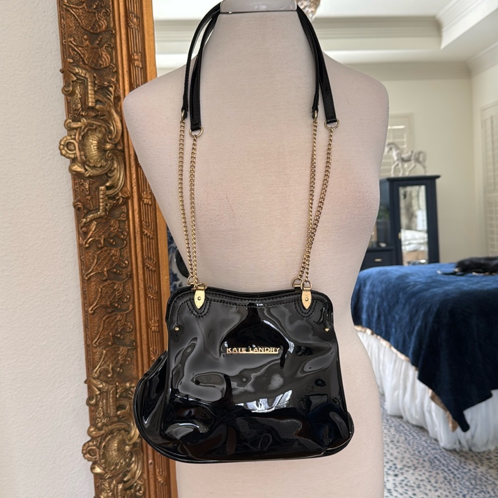 Kate Landry Gorgeous Black Patent Leather purse with Gold details & 5 pockets